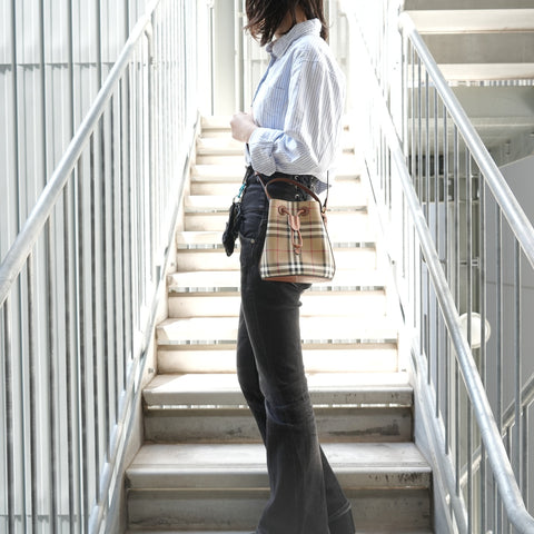 BURBERRY Mini Check Bucket Bag (2-way) Handbag beige WS28387
