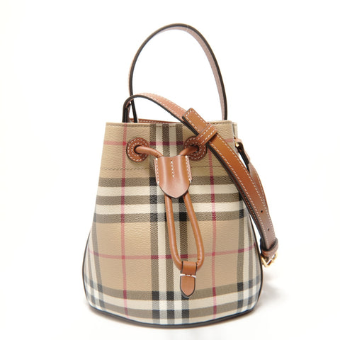 BURBERRY Mini Check Bucket Bag (2-way) Handbag beige WS28387
