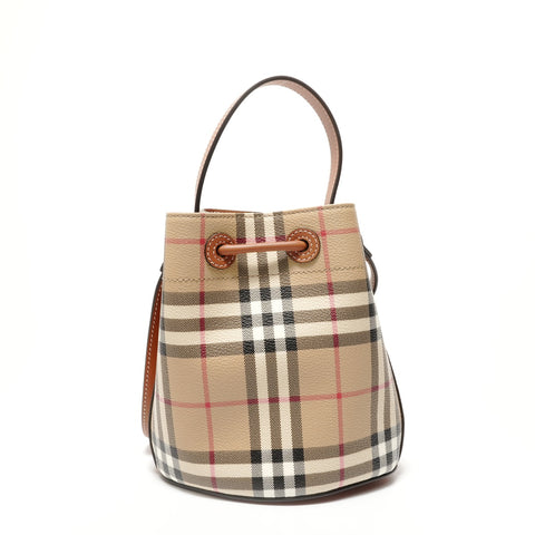 BURBERRY Mini Check Bucket Bag (2-way) Handbag beige WS28387