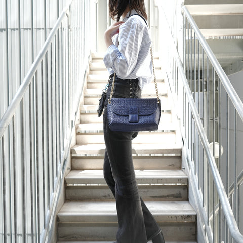 LOEWE Repeat Anagram Avenue Chain Shoulder Bag Navy WS28388