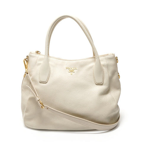 PRADA 2way leather Tote Bag Ivory WS28395