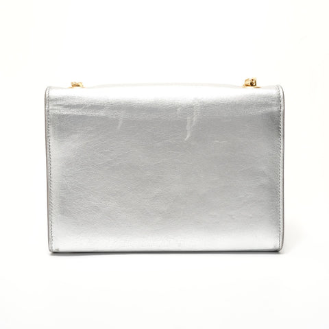 YVES SAINT LAURENT Tassel YSL logo Shoulder Bag Silver WS28400