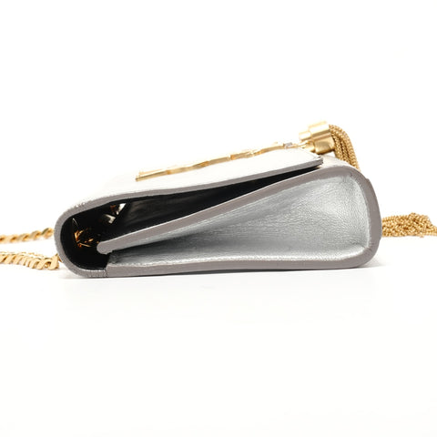 YVES SAINT LAURENT Tassel YSL logo Shoulder Bag Silver WS28400