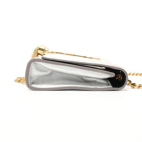 YVES SAINT LAURENT Tassel YSL logo Shoulder Bag Silver WS28400