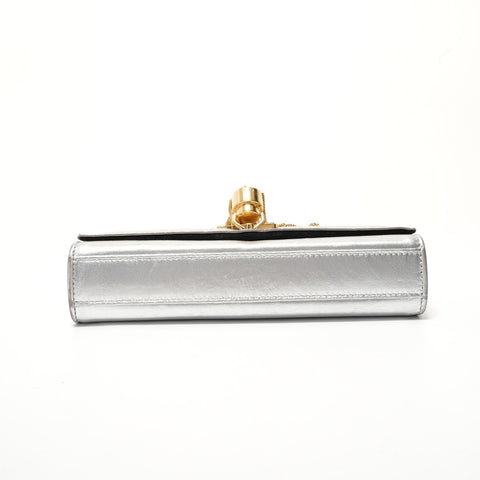 YVES SAINT LAURENT Tassel YSL logo Shoulder Bag Silver WS28400