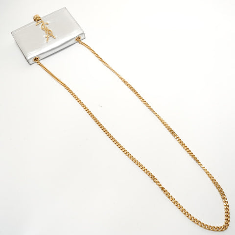 YVES SAINT LAURENT Tassel YSL logo Shoulder Bag Silver WS28400