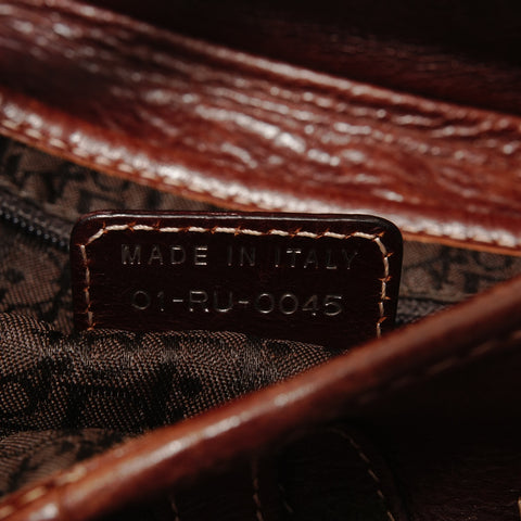 Christian Dior Saddle Leather Embroidery Floral Pattern Shoulder Bag Brown WS28401