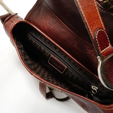 Christian Dior Saddle Leather Embroidery Floral Pattern Shoulder Bag Brown WS28401