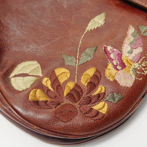 Christian Dior Saddle Leather Embroidery Floral Pattern Shoulder Bag Brown WS28401
