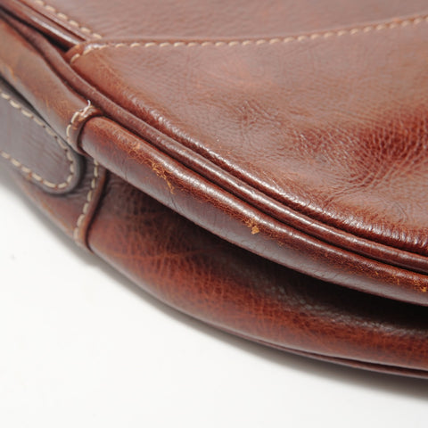 Christian Dior Saddle Leather Embroidery Floral Pattern Shoulder Bag Brown WS28401