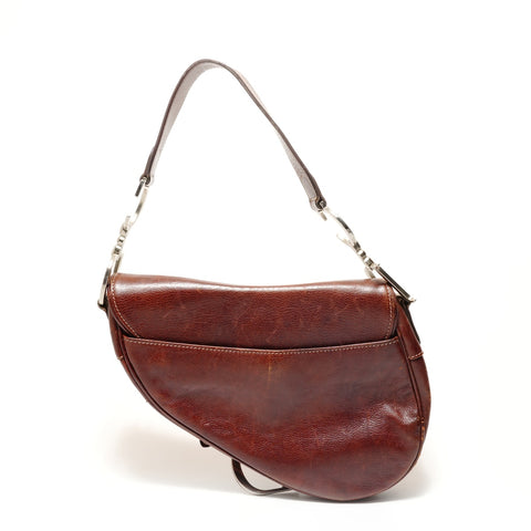 Christian Dior Saddle Leather Embroidery Floral Pattern Shoulder Bag Brown WS28401