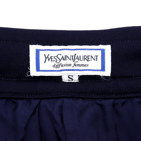 イヴ・サンローラン YVES SAINT LAURENT サイズ S スカート スーツ セットアップ ウール ネイビー WS2841