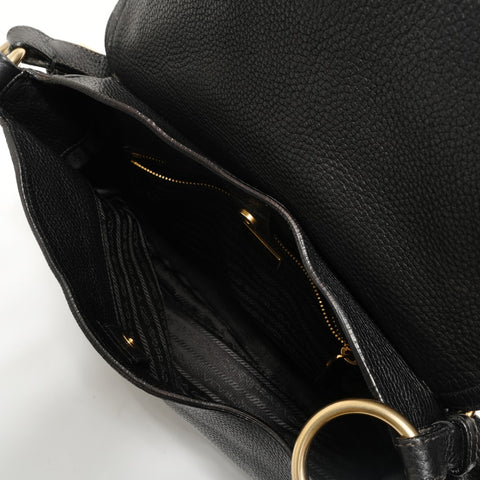 PRADA One belt, side pocket, leather Shoulder Bag black WS28433