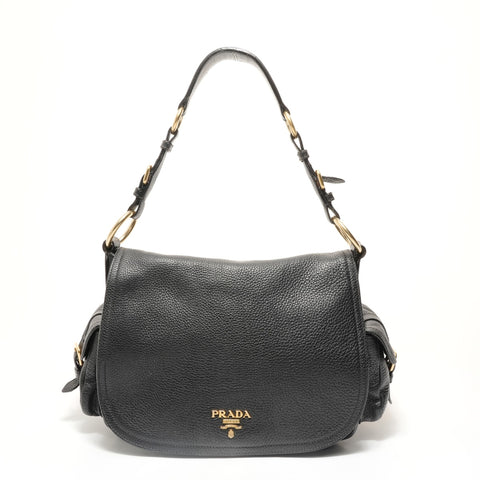 PRADA One belt, side pocket, leather Shoulder Bag black WS28433
