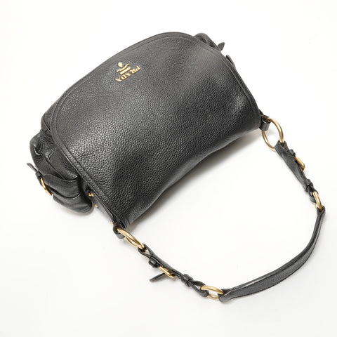 PRADA One belt, side pocket, leather Shoulder Bag black WS28433
