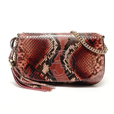 GUCCI Soho Python Bordeaux Chain Shoulder Bag Red WS28434