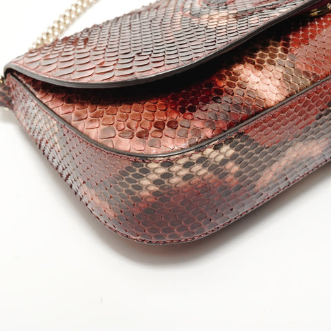 GUCCI Soho Python Bordeaux Chain Shoulder Bag Red WS28434