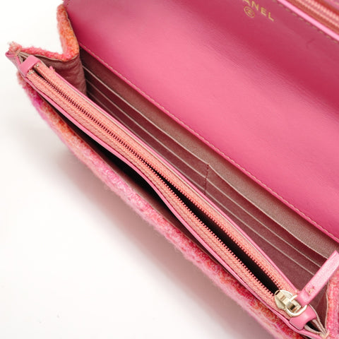 CHANEL 19 Matelass 30s Series 2-way Chain Wallet Tweed Shoulder Bag pink WS28435