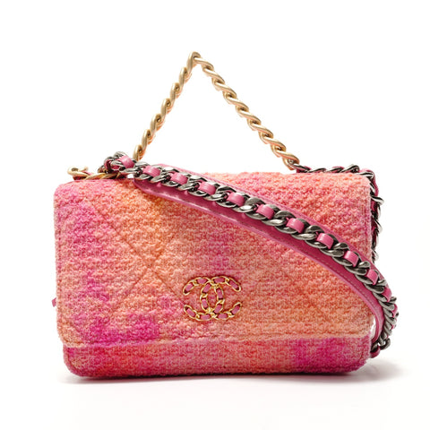 CHANEL 19 Matelass 30s Series 2-way Chain Wallet Tweed Shoulder Bag pink WS28435