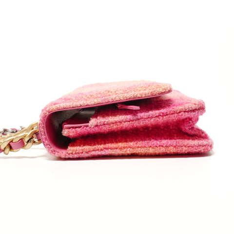 CHANEL 19 Matelass 30s Series 2-way Chain Wallet Tweed Shoulder Bag pink WS28435