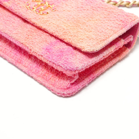 CHANEL 19 Matelass 30s Series 2-way Chain Wallet Tweed Shoulder Bag pink WS28435