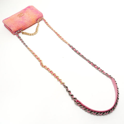 CHANEL 19 Matelass 30s Series 2-way Chain Wallet Tweed Shoulder Bag pink WS28435