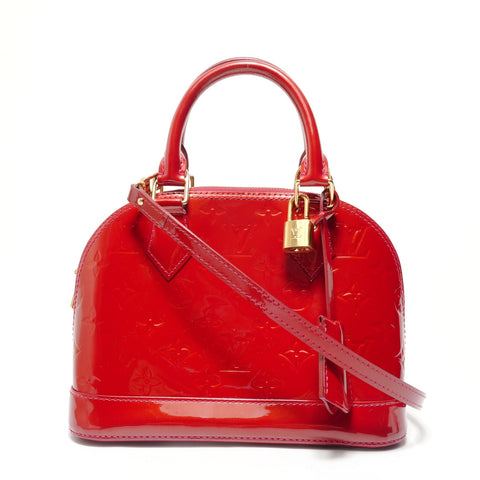 LOUIS VUITTON Alma BB Monogram Vernis 2-way Handbag Red WS28445