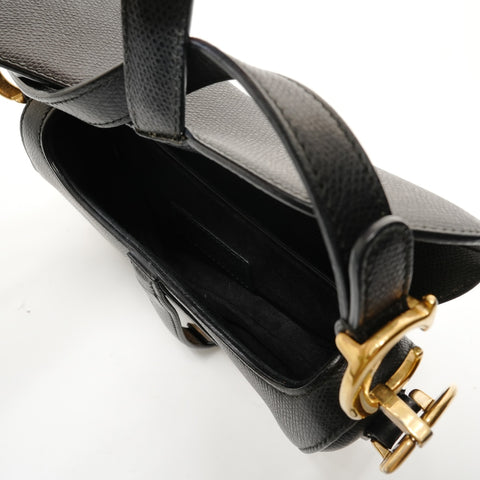 Christian Dior Saddle Semi-Shoulder Leather Handbag black WS28446