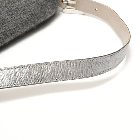 FENDI Mamma Bucket One Belt Beaded Wool Shoulder Bag gray WS28449