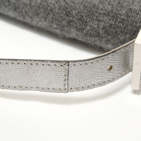 FENDI Mamma Bucket One Belt Beaded Wool Shoulder Bag gray WS28449