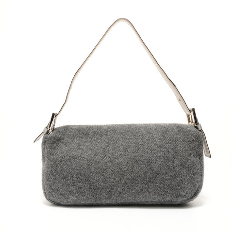 FENDI Mamma Bucket One Belt Beaded Wool Shoulder Bag gray WS28449