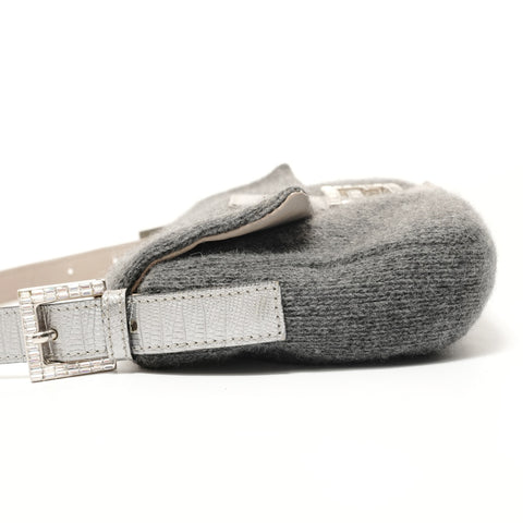 FENDI Mamma Bucket One Belt Beaded Wool Shoulder Bag gray WS28449