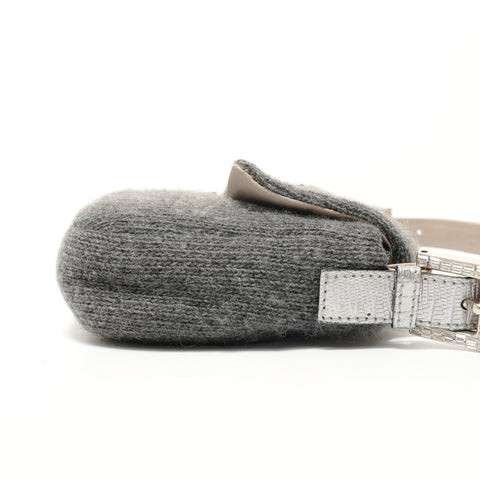 FENDI Mamma Bucket One Belt Beaded Wool Shoulder Bag gray WS28449