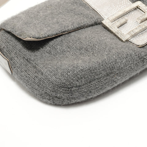FENDI Mamma Bucket One Belt Beaded Wool Shoulder Bag gray WS28449