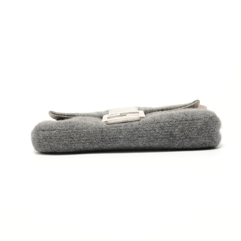 FENDI Mamma Bucket One Belt Beaded Wool Shoulder Bag gray WS28449