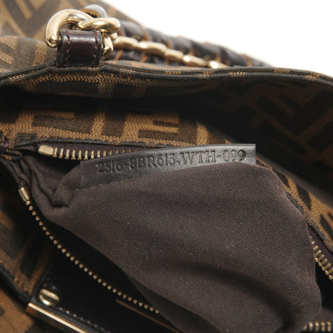 FENDI Zucca Canvas Chain Shoulder Bag Brown WS28460