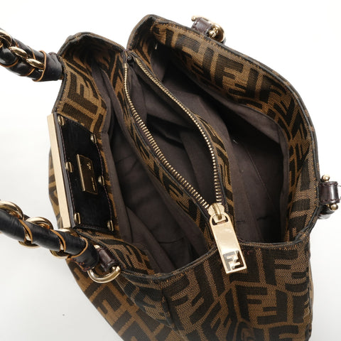FENDI Zucca Canvas Chain Shoulder Bag Brown WS28460