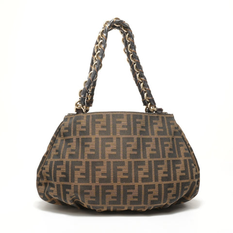 FENDI Zucca Canvas Chain Shoulder Bag Brown WS28460