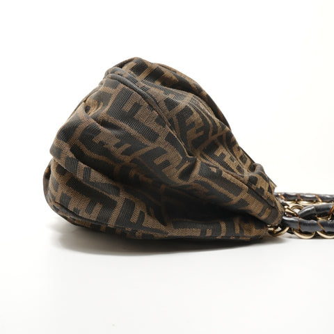 FENDI Zucca Canvas Chain Shoulder Bag Brown WS28460