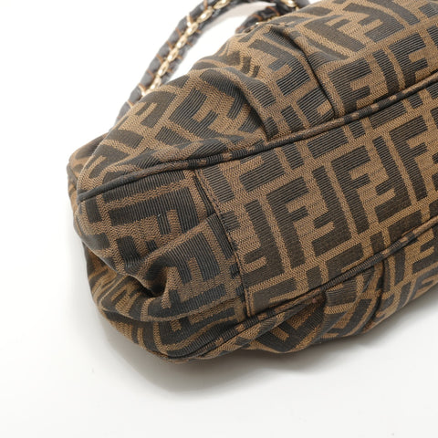 FENDI Zucca Canvas Chain Shoulder Bag Brown WS28460
