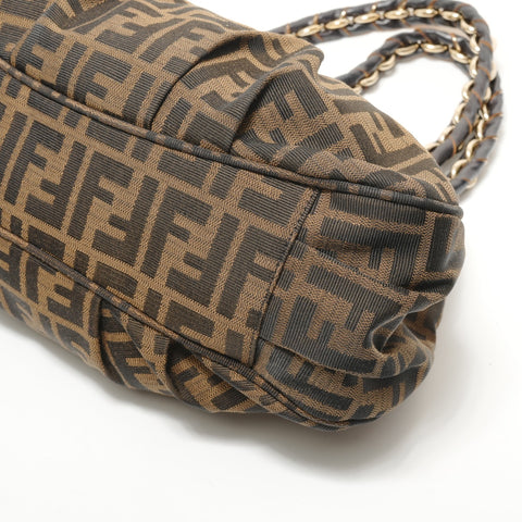 FENDI Zucca Canvas Chain Shoulder Bag Brown WS28460