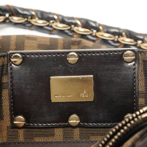 FENDI Zucca Canvas Chain Shoulder Bag Brown WS28460