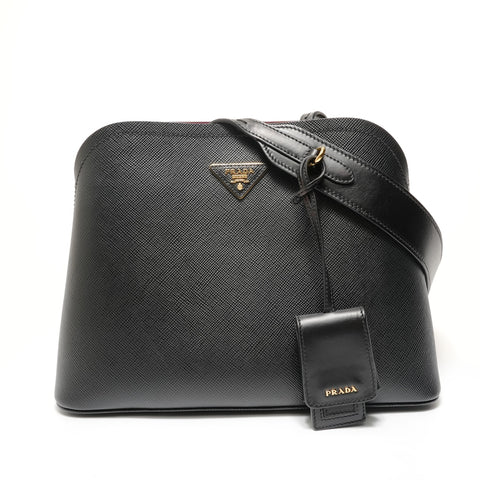 PRADA Matinee Triangle Logo Saffiano Leather Shoulder Bag black WS28461
