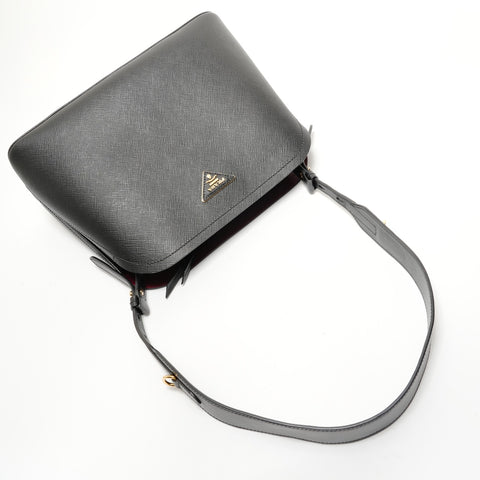 PRADA Matinee Triangle Logo Saffiano Leather Shoulder Bag black WS28461