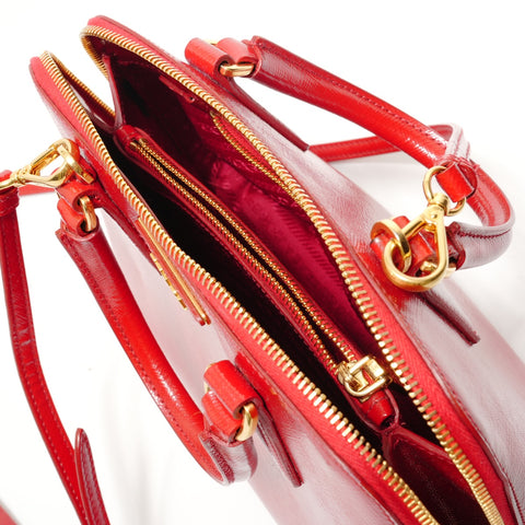 PRADA Saffiano Leather Patent 2-Way Bag Handbag Red WS28462