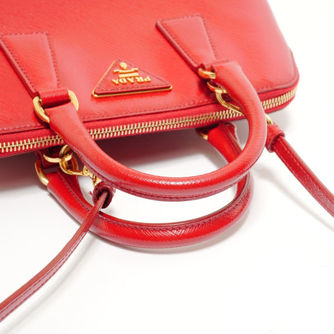 PRADA Saffiano Leather Patent 2-Way Bag Handbag Red WS28462
