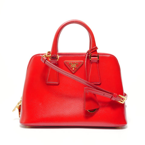 PRADA Saffiano Leather Patent 2-Way Bag Handbag Red WS28462