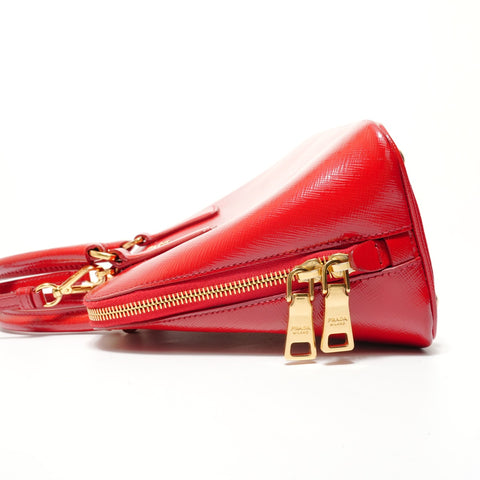 PRADA Saffiano Leather Patent 2-Way Bag Handbag Red WS28462