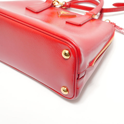 PRADA Saffiano Leather Patent 2-Way Bag Handbag Red WS28462