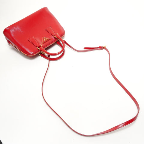 PRADA Saffiano Leather Patent 2-Way Bag Handbag Red WS28462